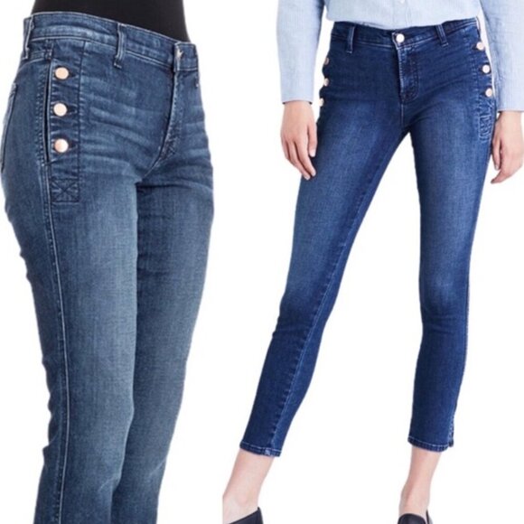 J BRAND Zion Button Mid Rise Skinny Jeans Dark Wash Button Pockets Split Hem 23 - Picture 4 of 16